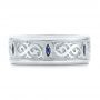 18k White Gold 18k White Gold Custom Engraved Blue Sapphire Men's Wedding Band - Top View -  103237 - Thumbnail