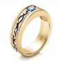 18k Yellow Gold 18k Yellow Gold Custom Engraved Blue Sapphire Men's Wedding Band - Three-Quarter View -  102213 - Thumbnail