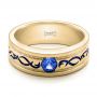 18k Yellow Gold 18k Yellow Gold Custom Engraved Blue Sapphire Men's Wedding Band - Flat View -  102213 - Thumbnail