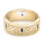 14k Yellow Gold 14k Yellow Gold Custom Engraved Blue Sapphire Men's Wedding Band - Flat View -  103237 - Thumbnail