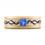 14k Yellow Gold 14k Yellow Gold Custom Engraved Blue Sapphire Men's Wedding Band - Top View -  102213 - Thumbnail