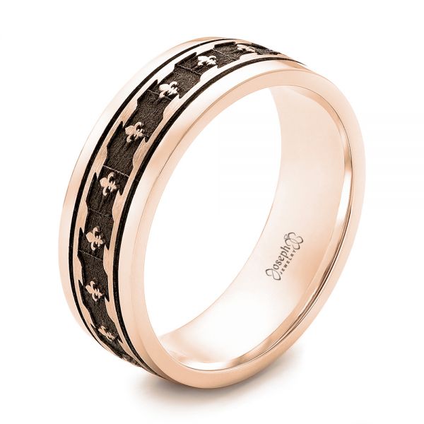 14k Rose Gold 14k Rose Gold Custom Engraved Men's Wedding Band - Three-Quarter View -  102960