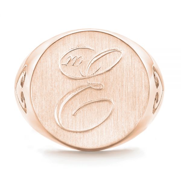 14k Rose Gold 14k Rose Gold Custom Engraved Men's Wedding Band - Top View - 102816
