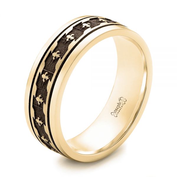 18k Yellow Gold 18k Yellow Gold Custom Engraved Men's Wedding Band - Three-Quarter View -  102960