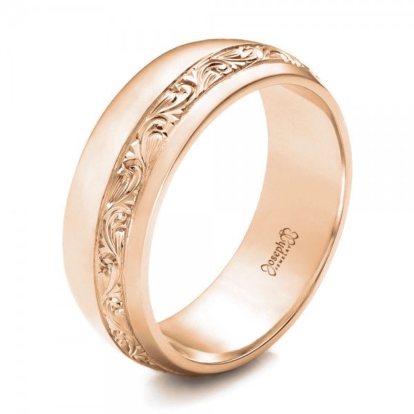 14k Rose Gold 14k Rose Gold Custom Engraved Men's Band - Three-Quarter View -  102006