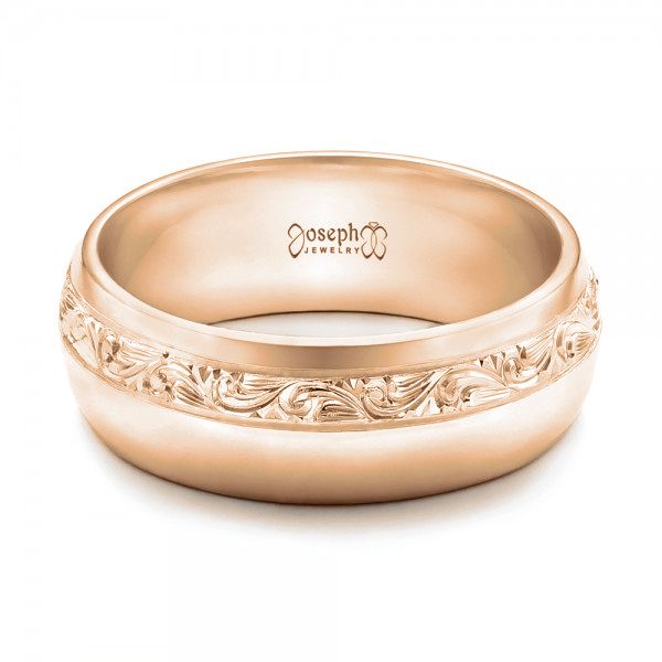 18k Rose Gold 18k Rose Gold Custom Engraved Men's Band - Flat View - 102006