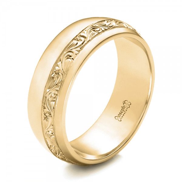 14k Yellow Gold 14k Yellow Gold Custom Engraved Men's Band - Three-Quarter View -  102006