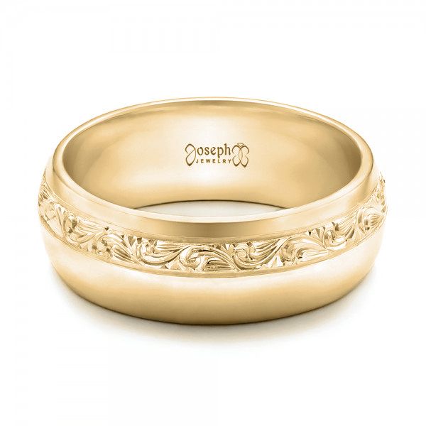 18k Yellow Gold 18k Yellow Gold Custom Engraved Men's Band - Flat View -  102006