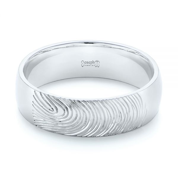 18k White Gold 18k White Gold Custom Fingerprint Engraved Men's Band - Flat View -  105310