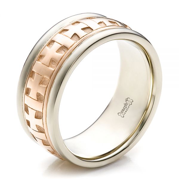  18K Gold And 18k Rose Gold 18K Gold And 18k Rose Gold Custom Cross Men's Band - Three-Quarter View -  100052