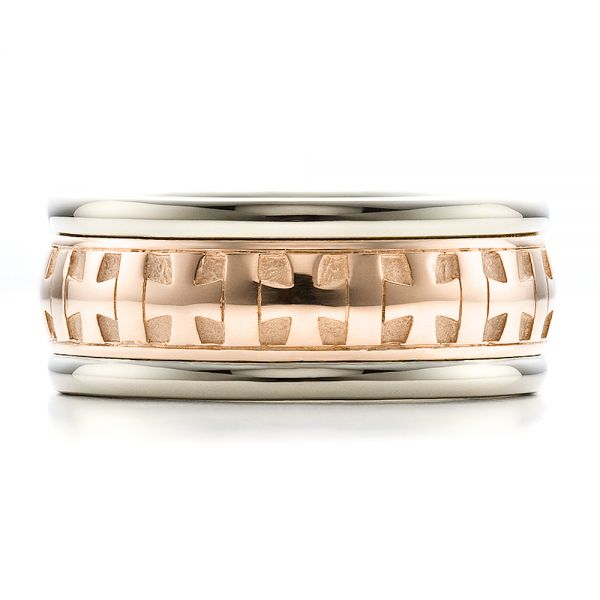  14K Gold And 14k Rose Gold 14K Gold And 14k Rose Gold Custom Cross Men's Band - Top View -  100052