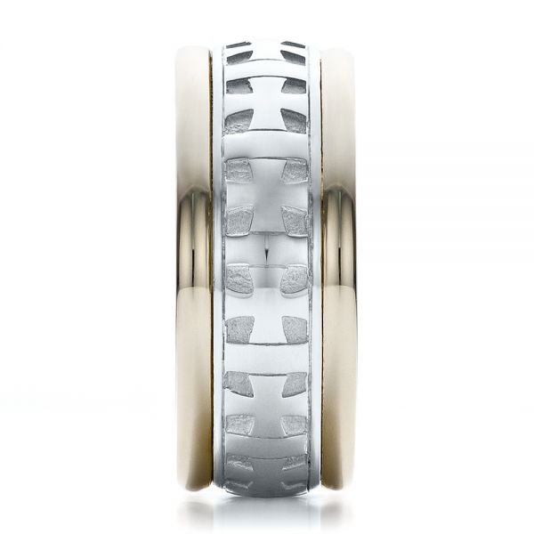  18K Gold And Platinum 18K Gold And Platinum Custom Cross Men's Band - Side View -  100052