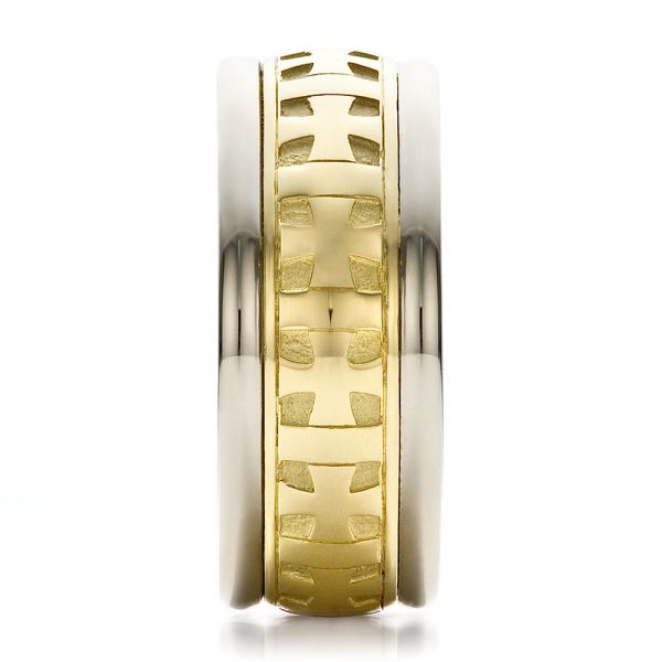  14K Gold And 14k Yellow Gold 14K Gold And 14k Yellow Gold Custom Cross Men's Band - Side View -  100052