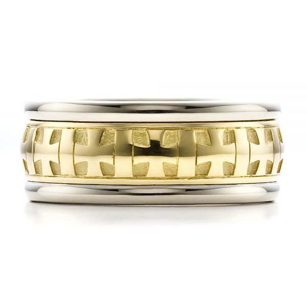  18K Gold And 18k Yellow Gold Custom Cross Men's Band - Top View -  100052