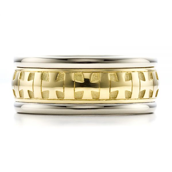  Platinum And 18k Yellow Gold Platinum And 18k Yellow Gold Custom Cross Men's Band - Top View -  100052