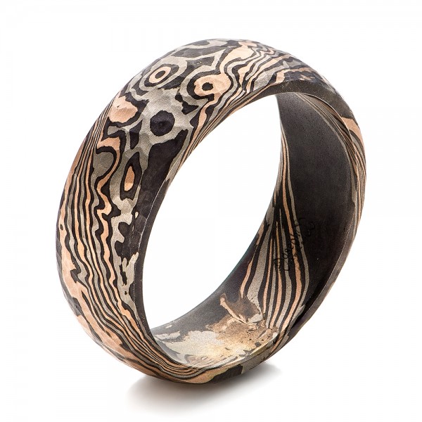 Custom Hammered Men's Mokume Wedding Band - Image