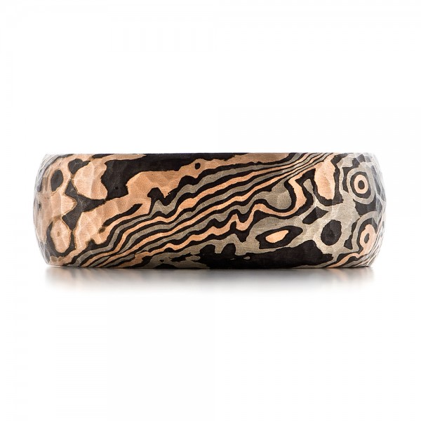  14K Gold Custom Hammered Men's Mokume Wedding Band - Top View -  101421