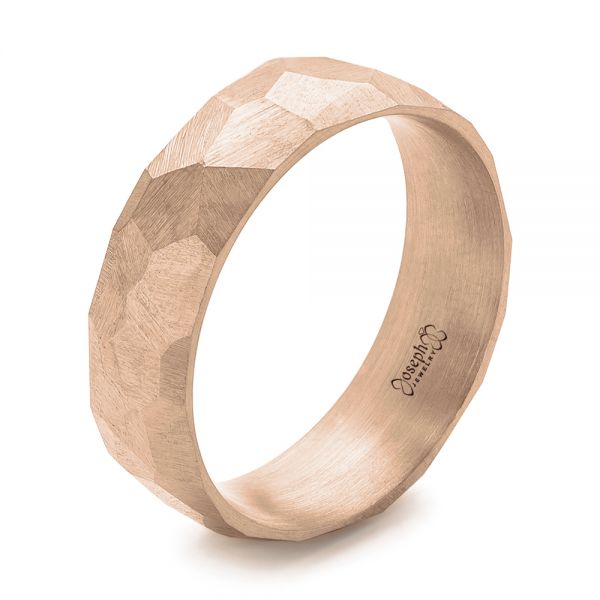 18k Rose Gold 18k Rose Gold Custom Hammered Men's Band - Three-Quarter View -  103014