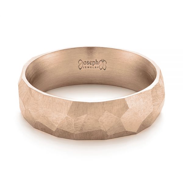 14k Rose Gold 14k Rose Gold Custom Hammered Men's Band - Flat View - 103014
