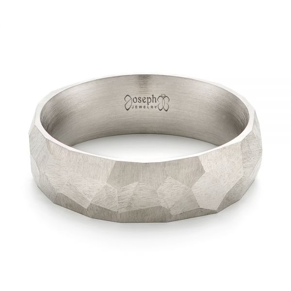 14k White Gold Custom Hammered Men's Band - Flat View - 103014