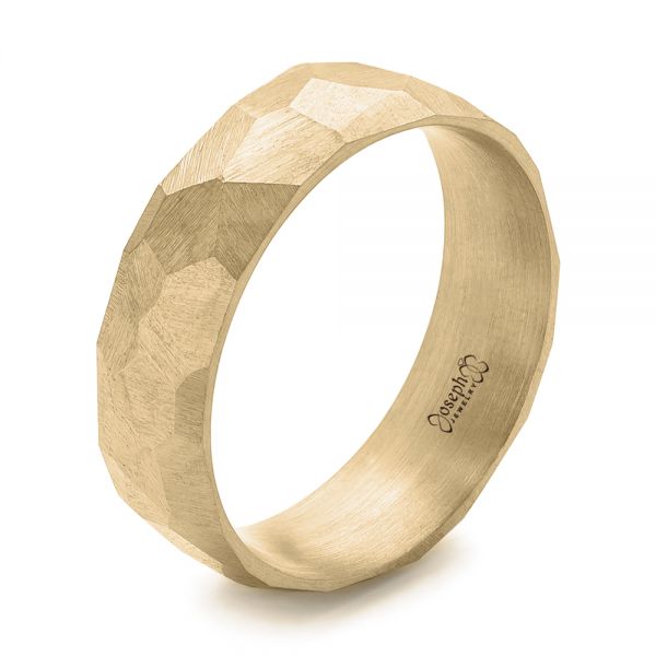 14k Yellow Gold 14k Yellow Gold Custom Hammered Men's Band - Three-Quarter View -  103014