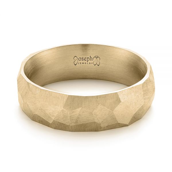 18k Yellow Gold 18k Yellow Gold Custom Hammered Men's Band - Flat View -  103014