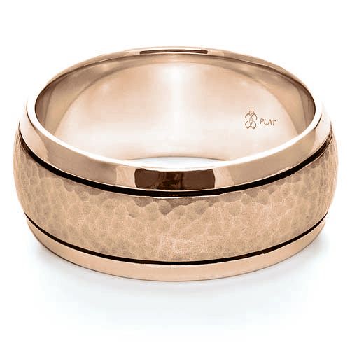 14k Rose Gold 14k Rose Gold Custom Hammered Men's Band - Flat View -  1110