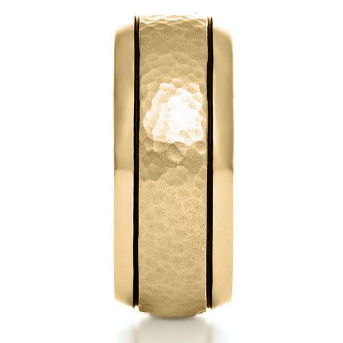 18k Yellow Gold 18k Yellow Gold Custom Hammered Men's Band - Side View -  1110