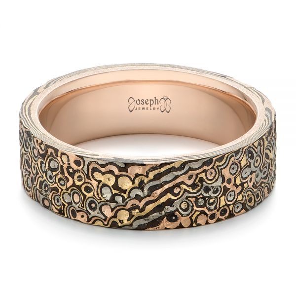 Custom Hammered Mokume Men's Wedding Band - Flat View - 102278