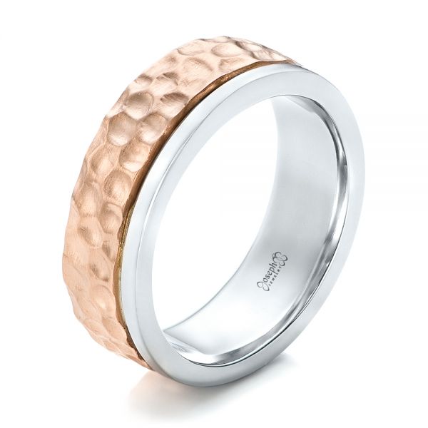  14K Gold And 14k Rose Gold 14K Gold And 14k Rose Gold Custom Hammered Two-tone Men's Wedding Band - Three-Quarter View -  102320