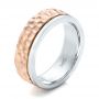  Platinum And 14k Rose Gold Platinum And 14k Rose Gold Custom Hammered Two-tone Men's Wedding Band - Three-Quarter View -  102320 - Thumbnail