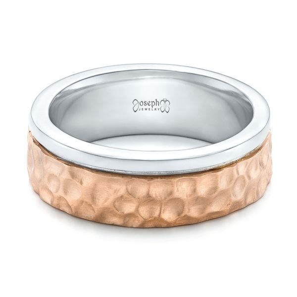  14K Gold And 14k Rose Gold 14K Gold And 14k Rose Gold Custom Hammered Two-tone Men's Wedding Band - Flat View -  102320