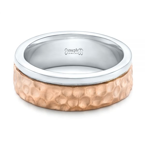  Platinum And 14k Rose Gold Platinum And 14k Rose Gold Custom Hammered Two-tone Men's Wedding Band - Flat View -  102320