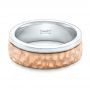  Platinum And 18k Rose Gold Platinum And 18k Rose Gold Custom Hammered Two-tone Men's Wedding Band - Flat View -  102320 - Thumbnail