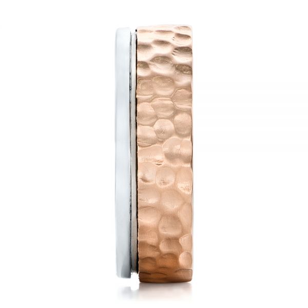  14K Gold And 18k Rose Gold 14K Gold And 18k Rose Gold Custom Hammered Two-tone Men's Wedding Band - Side View -  102320