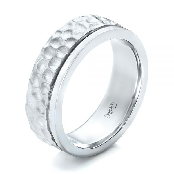  Platinum And Platinum Platinum And Platinum Custom Hammered Two-tone Men's Wedding Band - Three-Quarter View -  102320