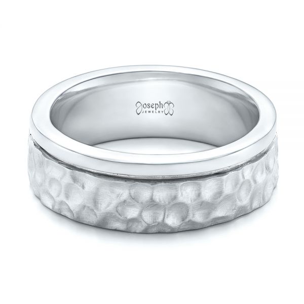 Platinum And Platinum Platinum And Platinum Custom Hammered Two-tone Men's Wedding Band - Flat View - 102320