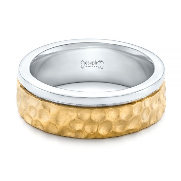  Platinum And 18k Yellow Gold Platinum And 18k Yellow Gold Custom Hammered Two-tone Men's Wedding Band - Flat View -  102320