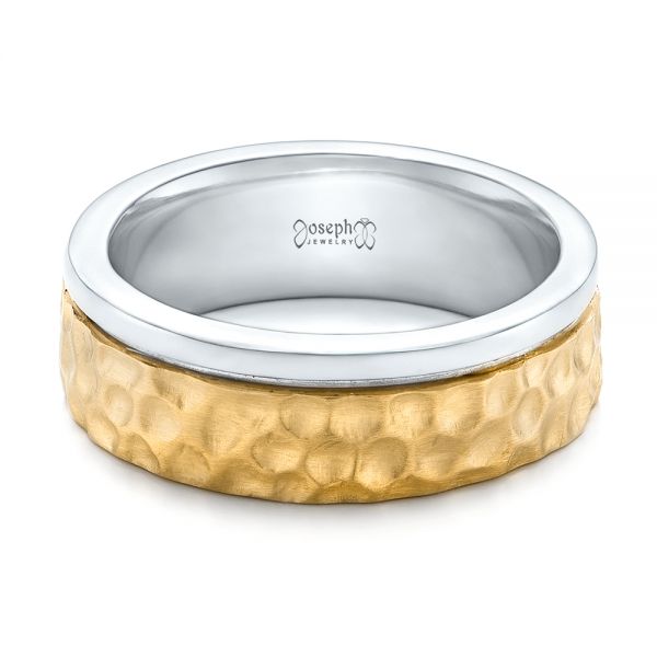 18K Gold And 14k Yellow Gold 18K Gold And 14k Yellow Gold Custom Hammered Two-tone Men's Wedding Band - Flat View - 102320