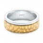  Platinum And 18k Yellow Gold Platinum And 18k Yellow Gold Custom Hammered Two-tone Men's Wedding Band - Flat View -  102320 - Thumbnail