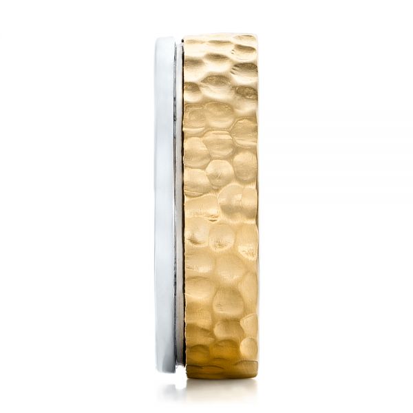 18K Gold And 14k Yellow Gold 18K Gold And 14k Yellow Gold Custom Hammered Two-tone Men's Wedding Band - Side View - 102320