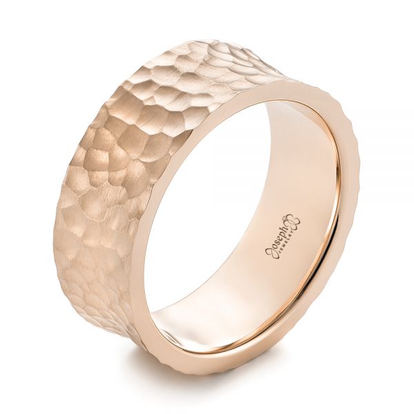 18k Rose Gold 18k Rose Gold Custom Hammered And Brushed Men's Wedding Band - Three-Quarter View -  103285