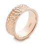 14k Rose Gold 14k Rose Gold Custom Hammered And Brushed Men's Wedding Band - Three-Quarter View -  103285 - Thumbnail