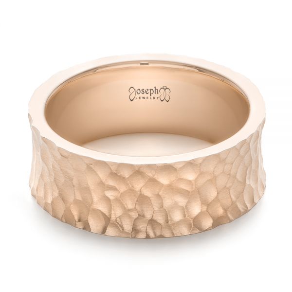 18k Rose Gold 18k Rose Gold Custom Hammered And Brushed Men's Wedding Band - Flat View -  103285