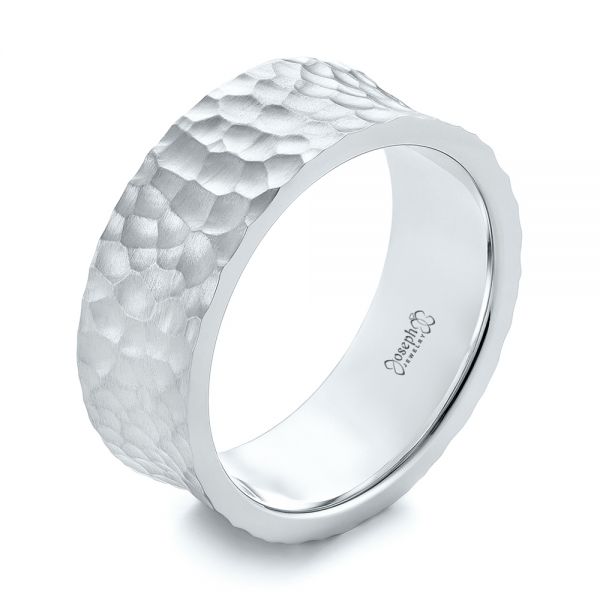 14k White Gold 14k White Gold Custom Hammered And Brushed Men's Wedding Band - Three-Quarter View -  103285