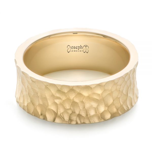14k Yellow Gold Custom Hammered And Brushed Men's Wedding Band - Flat View - 103285