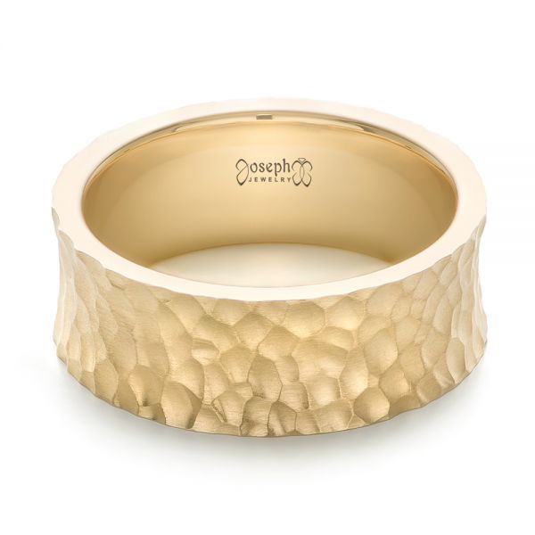 18k Yellow Gold 18k Yellow Gold Custom Hammered And Brushed Men's Wedding Band - Flat View -  103285