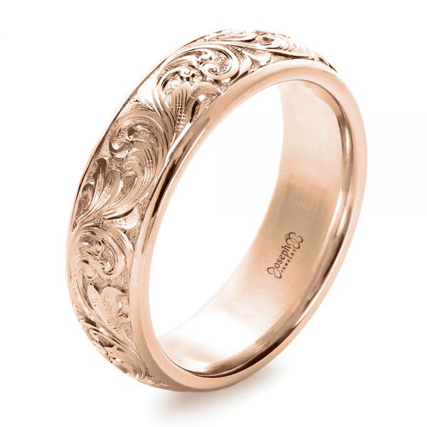 18k Rose Gold 18k Rose Gold Custom Hand Engraved Band - Three-Quarter View -  1376