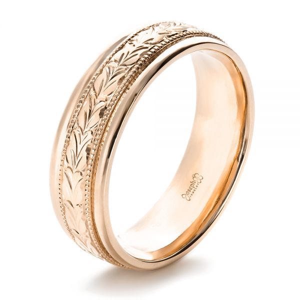 14k Rose Gold 14k Rose Gold Custom Hand Engraved Band - Three-Quarter View -  1411