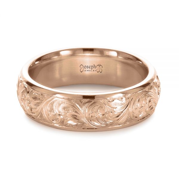 14k Rose Gold 14k Rose Gold Custom Hand Engraved Band - Flat View -  1376